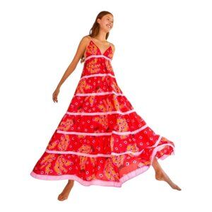 Farm Rio Red Tiki Bananas Tiered Maxi Sundress - Large - Great Condition
